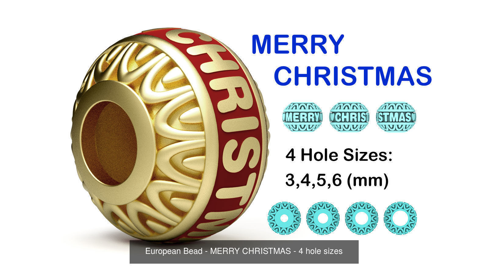 Beads For Charm Bracelets With Words - 4 Hole Sizes 3D Model Collection_2