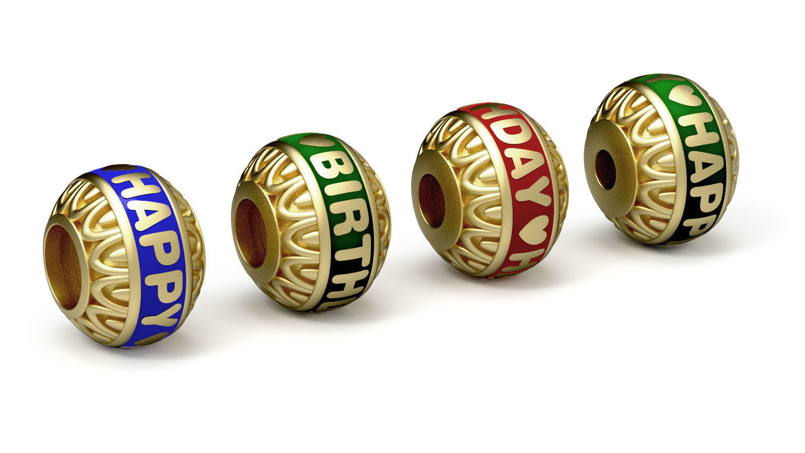 Beads For Charm Bracelets With Words - 4 Hole Sizes 3D Model Collection_11