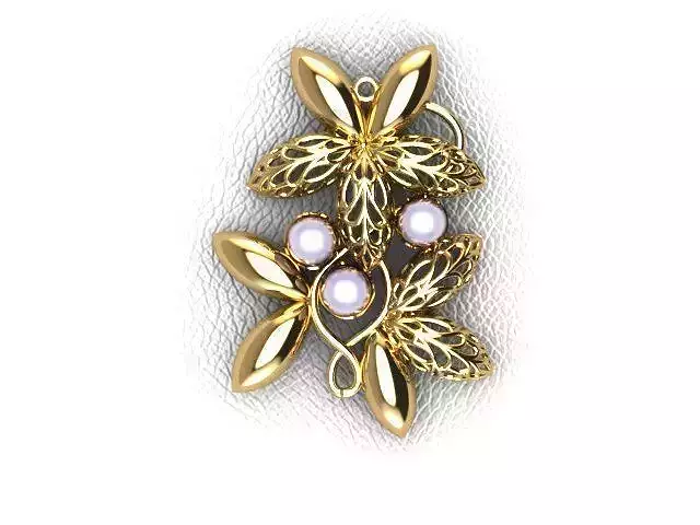 Pearl Set gold leaf brooch with pearls
