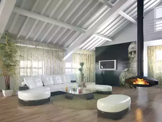 Stunning Loft Apartment With A Fireplace Leather Furniture And An Art Piece Archinteriors Vol 21