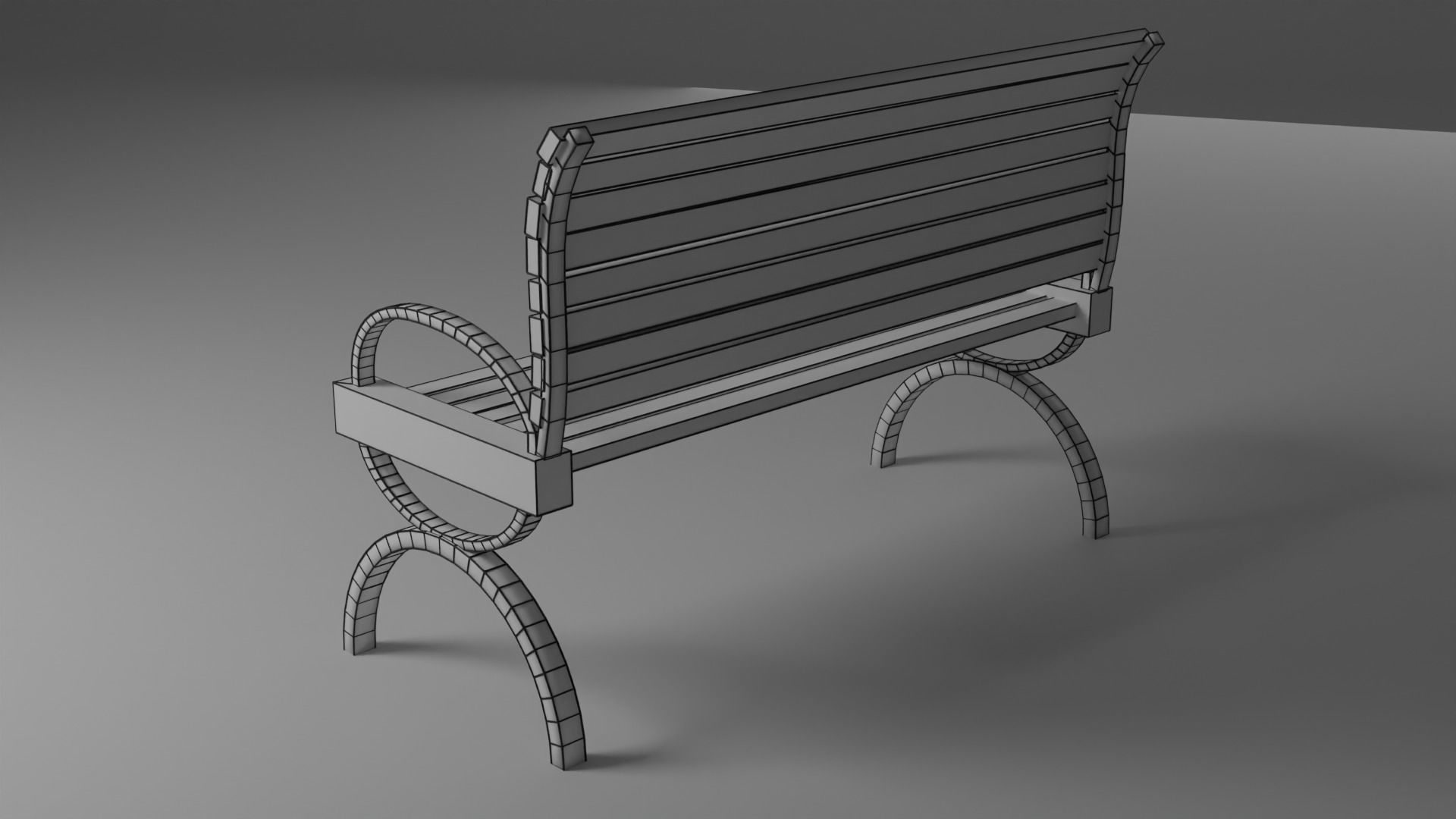 simple bench Low-poly 3D model_4