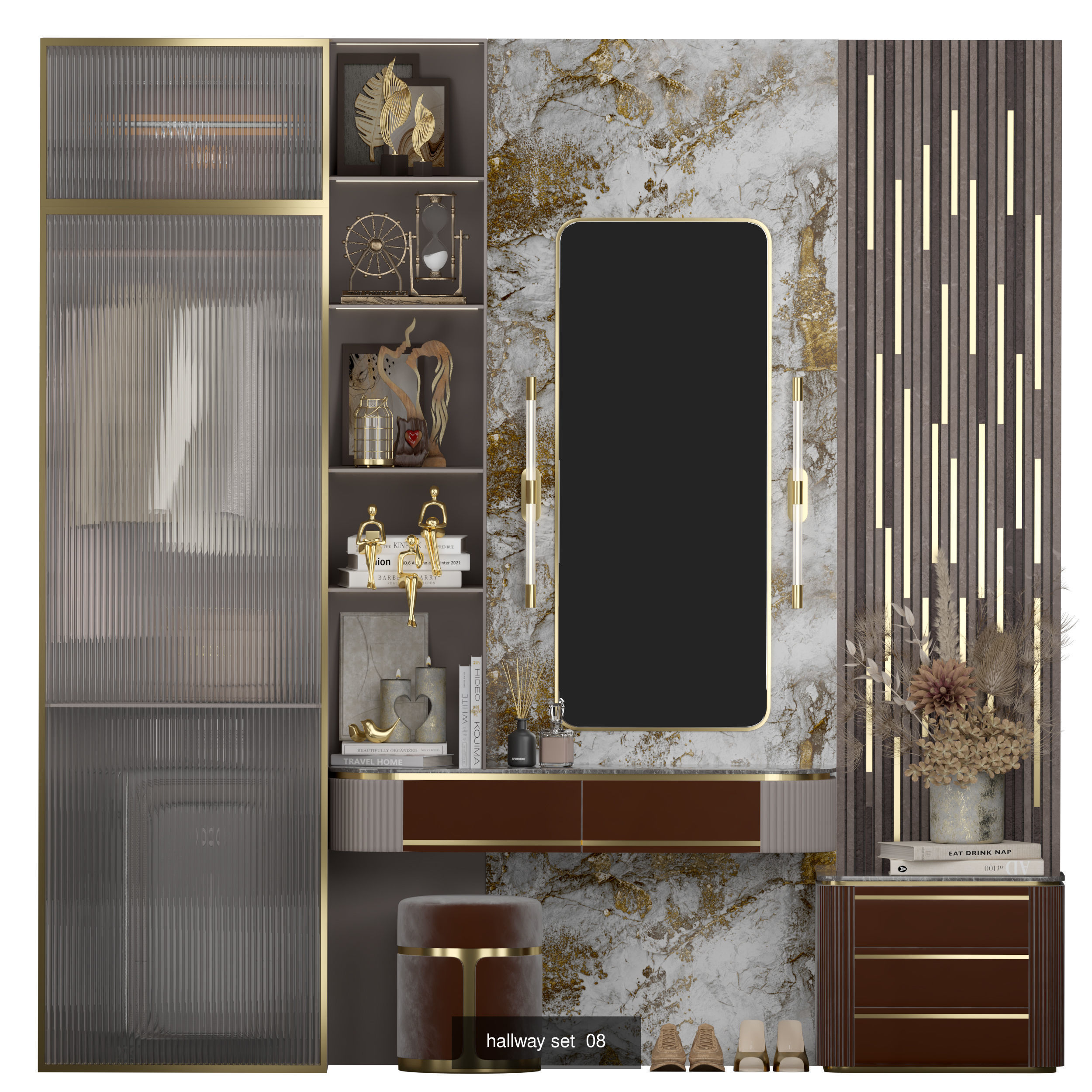 hallway bathroom with gold and marble accents 3D Model Collection_8
