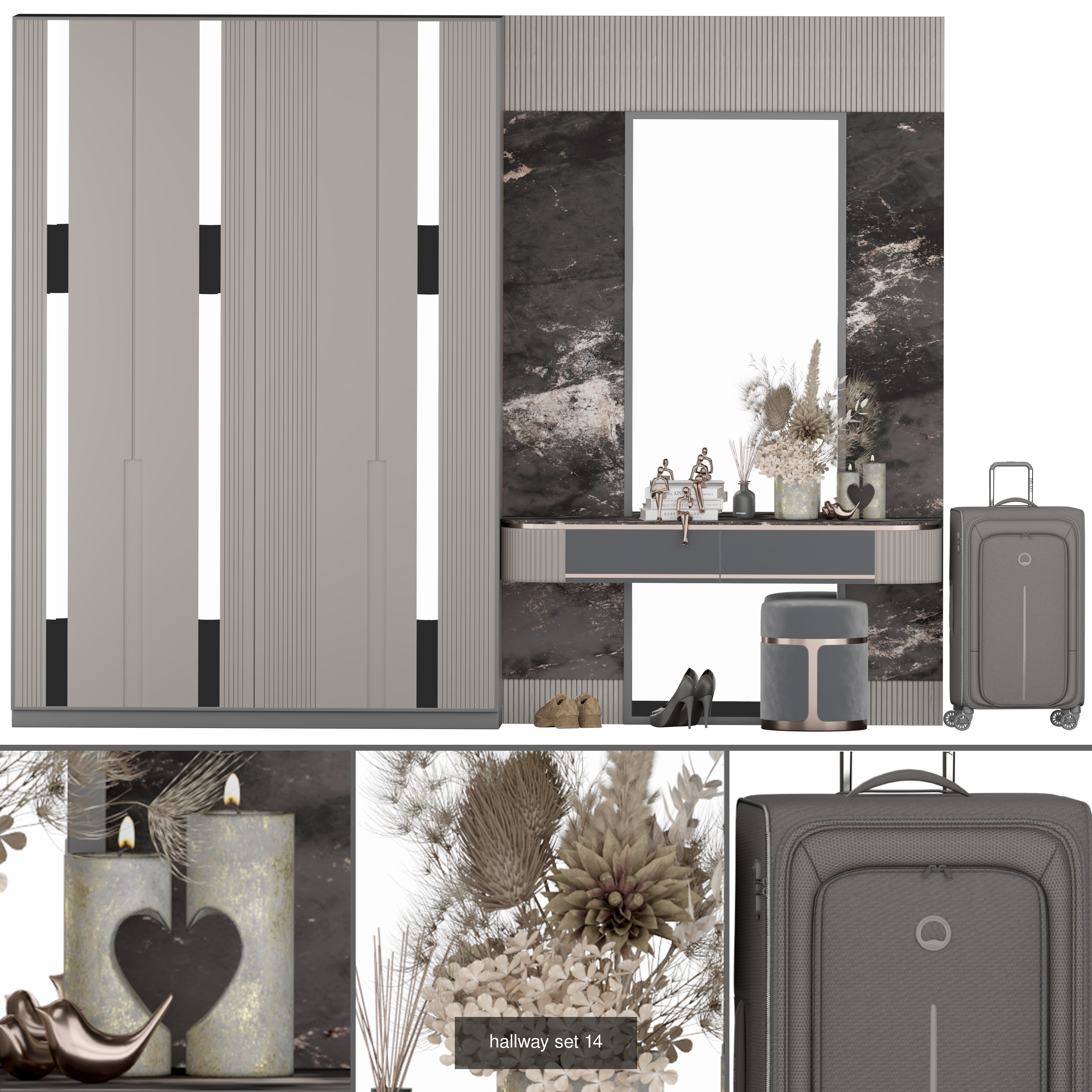 hallway bathroom with gold and marble accents 3D Model Collection_14