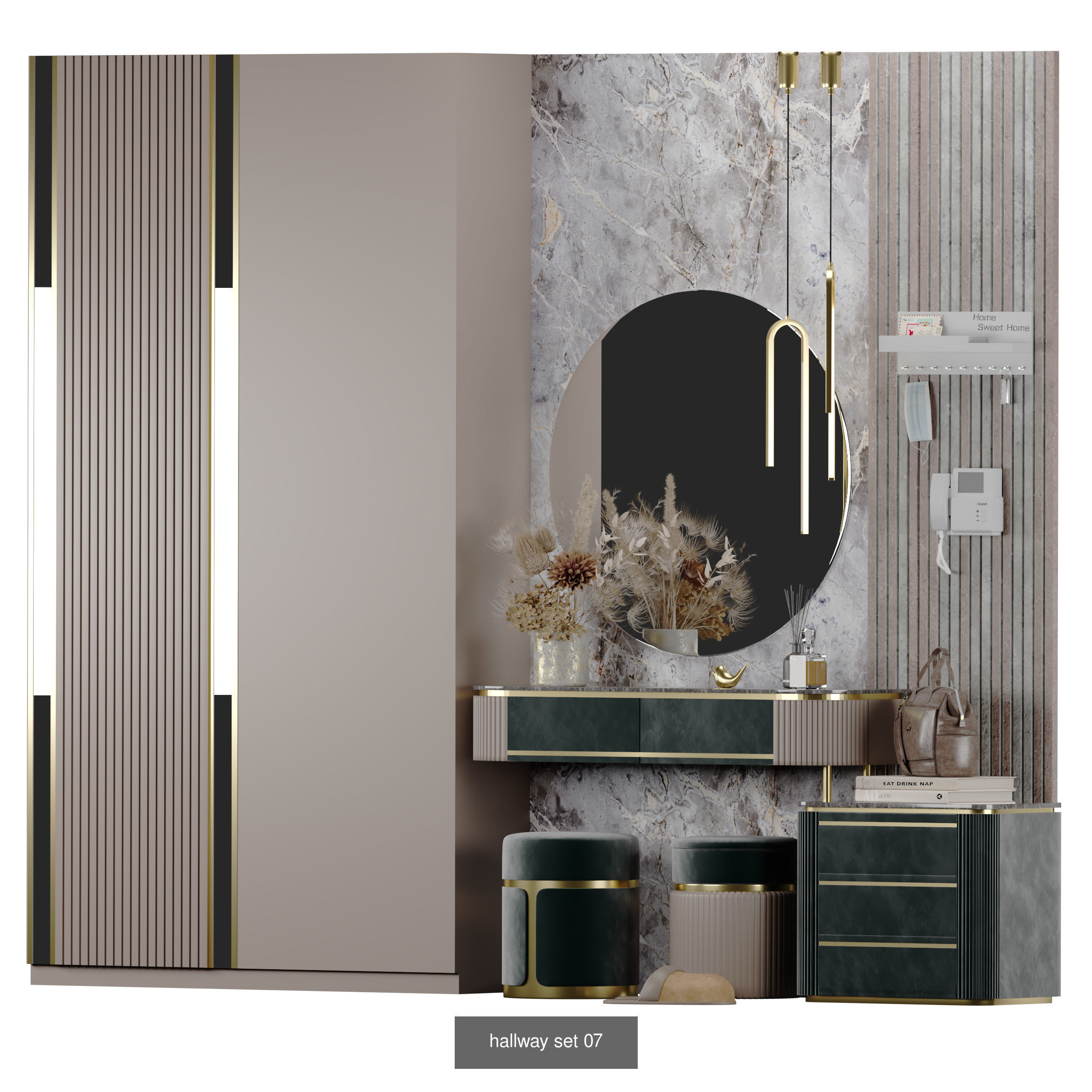 hallway bathroom with gold and marble accents 3D Model Collection_7