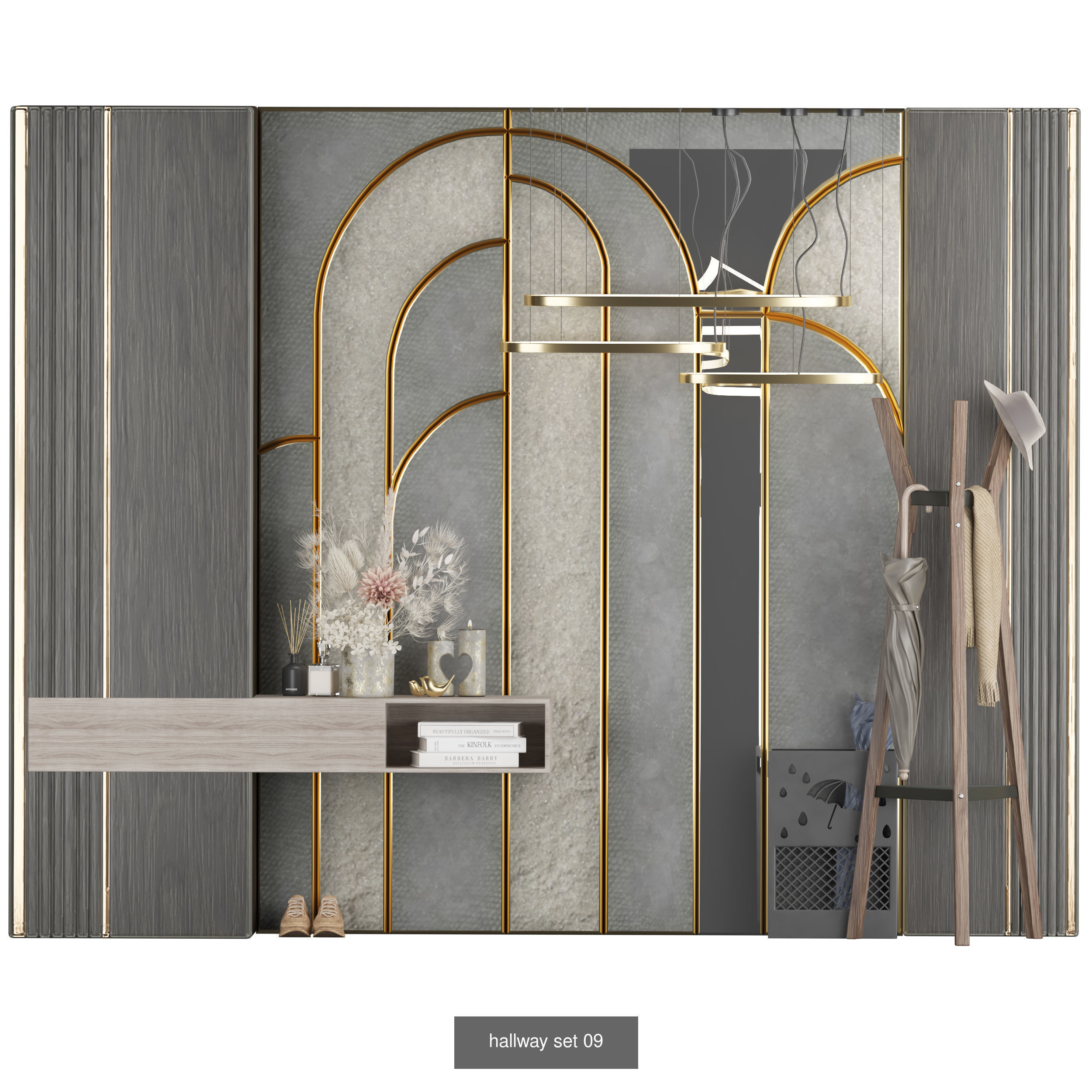 hallway bathroom with gold and marble accents 3D Model Collection_9