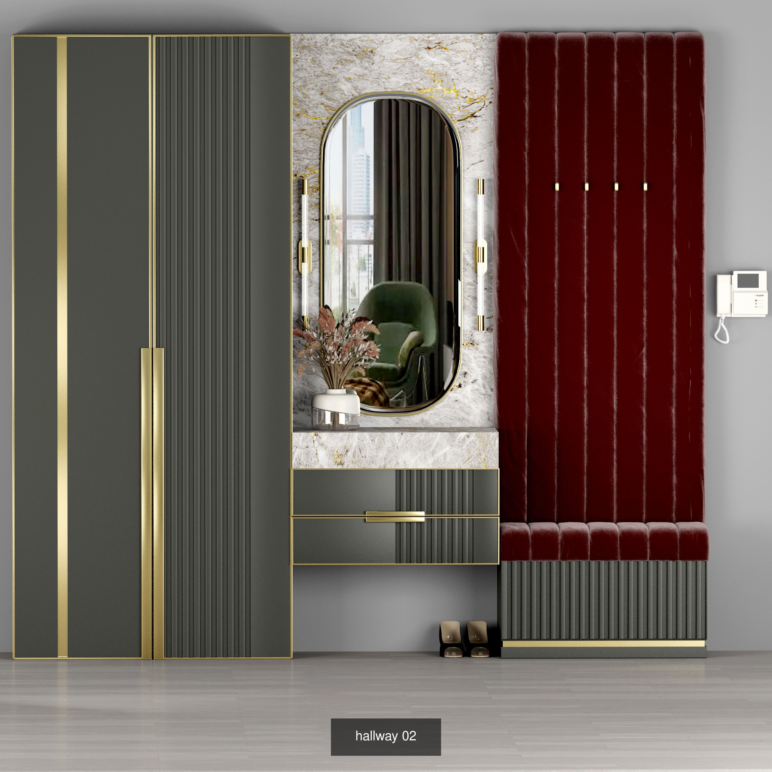hallway bathroom with gold and marble accents 3D Model Collection_2