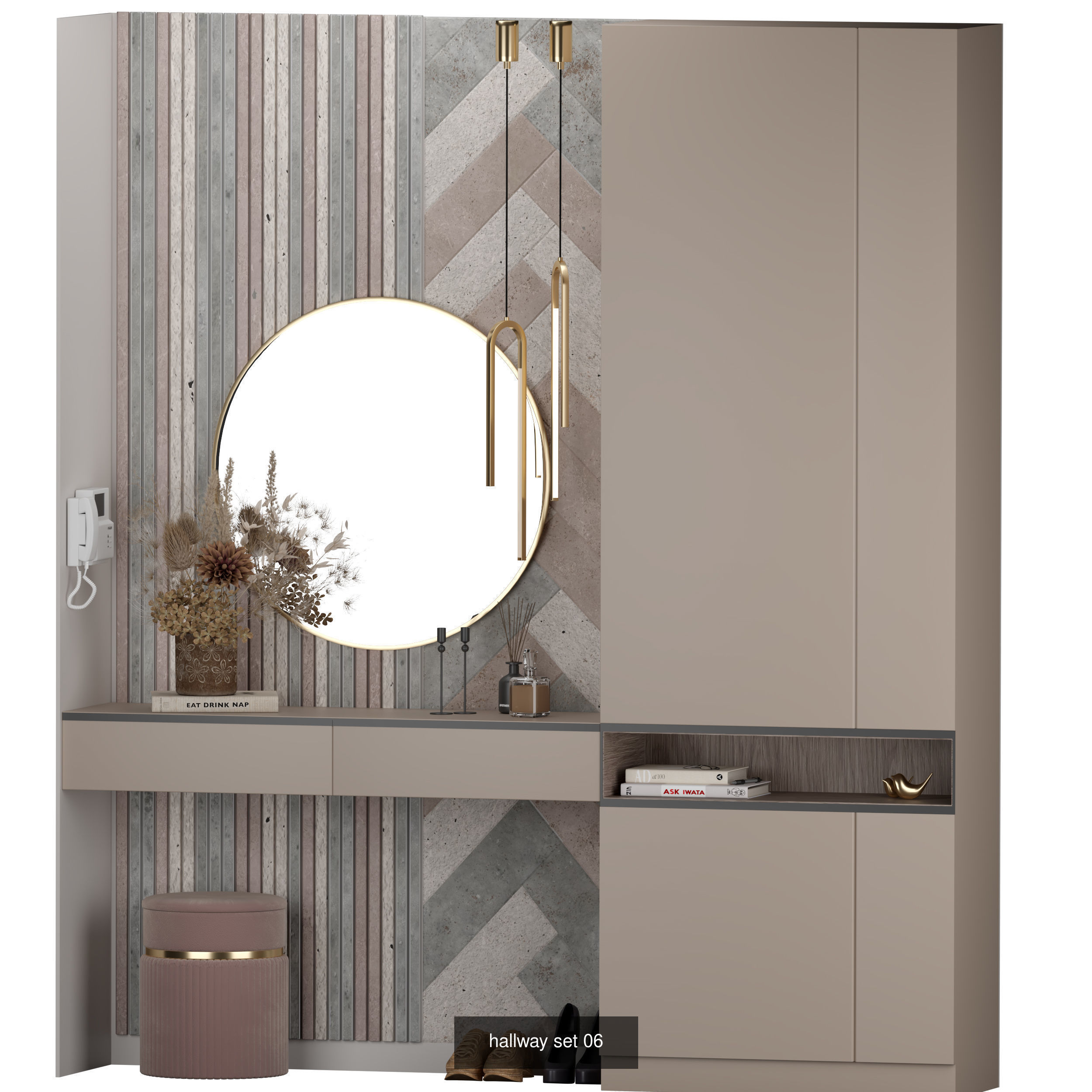 hallway bathroom with gold and marble accents 3D Model Collection_6