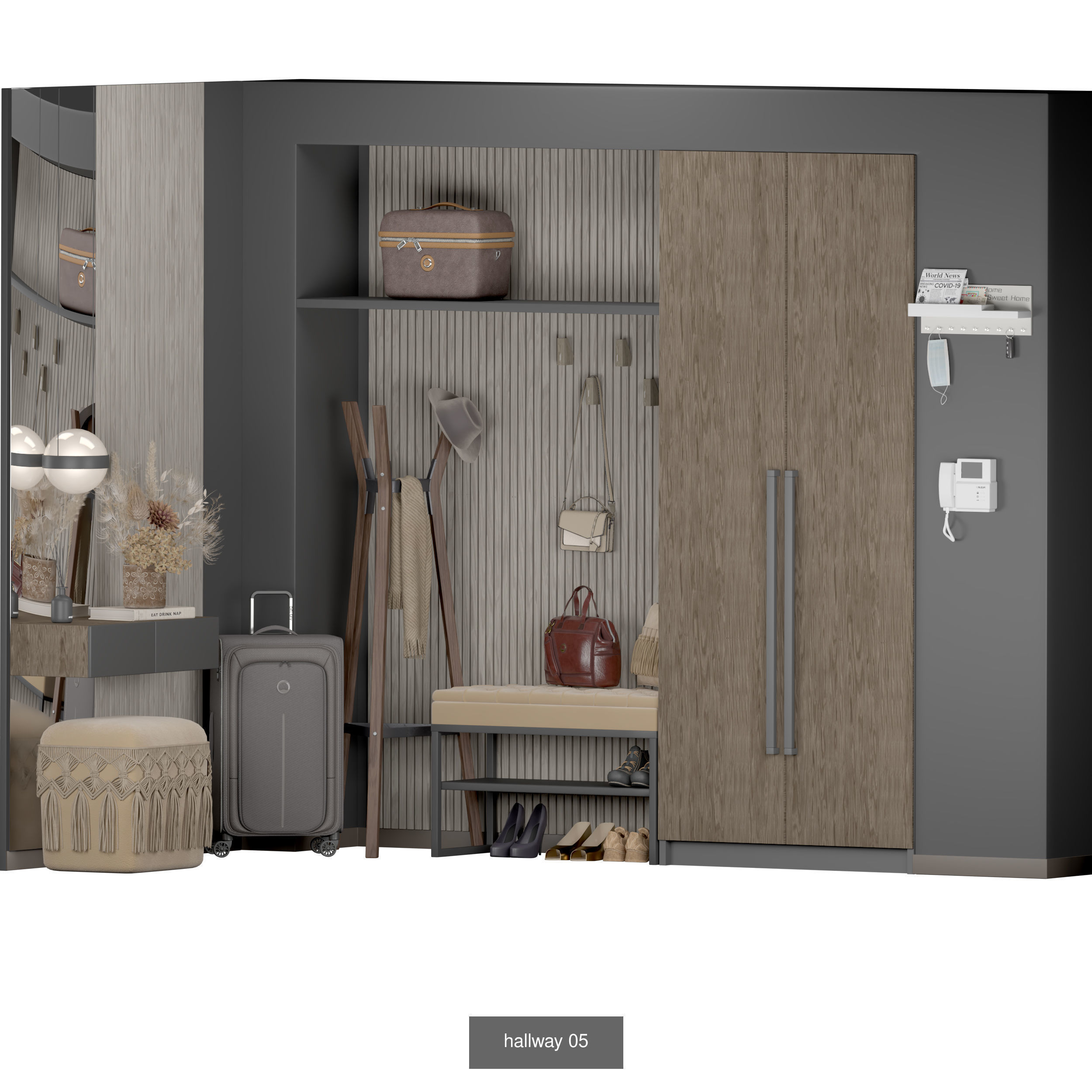 hallway bathroom with gold and marble accents 3D Model Collection_5