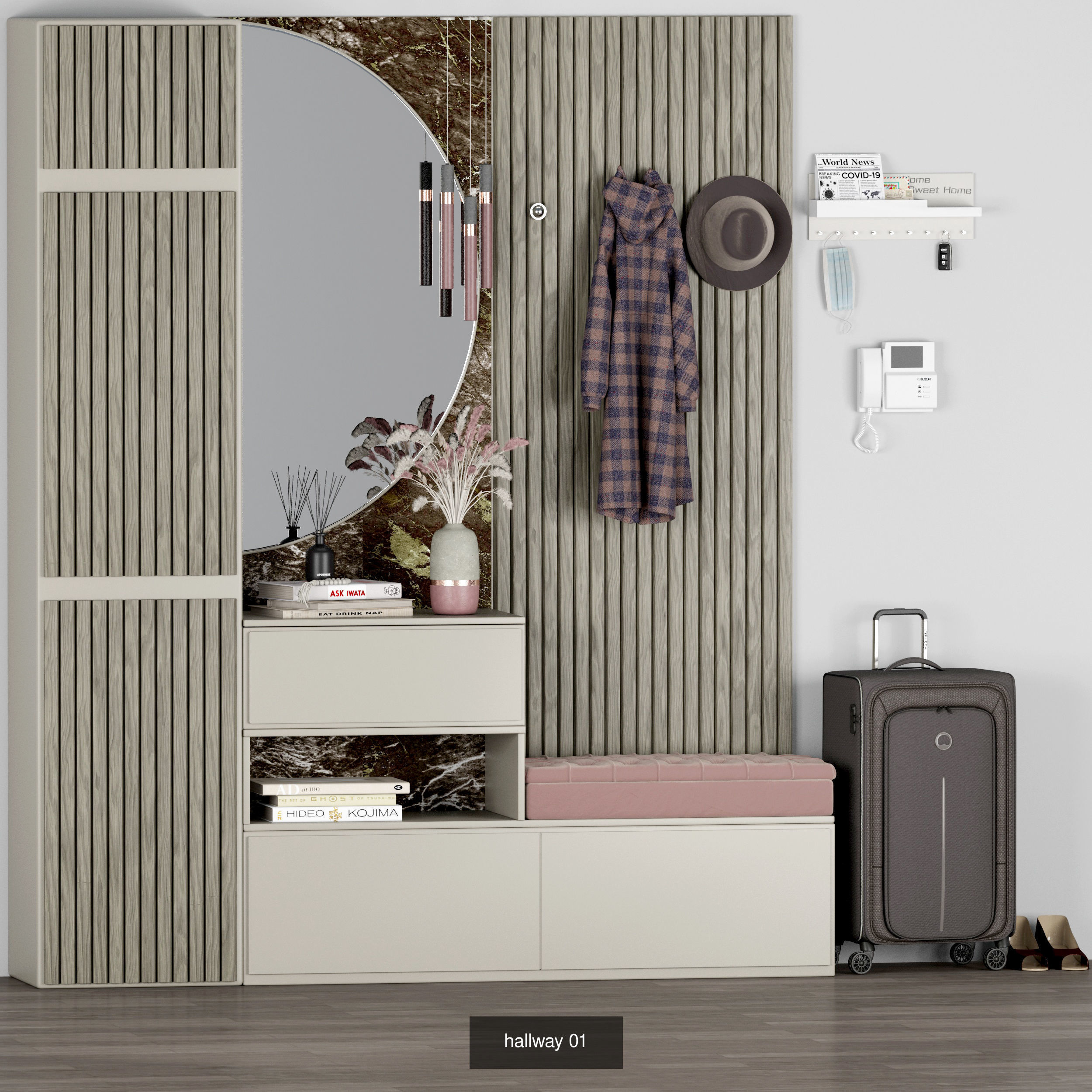 hallway bathroom with gold and marble accents 3D Model Collection_1