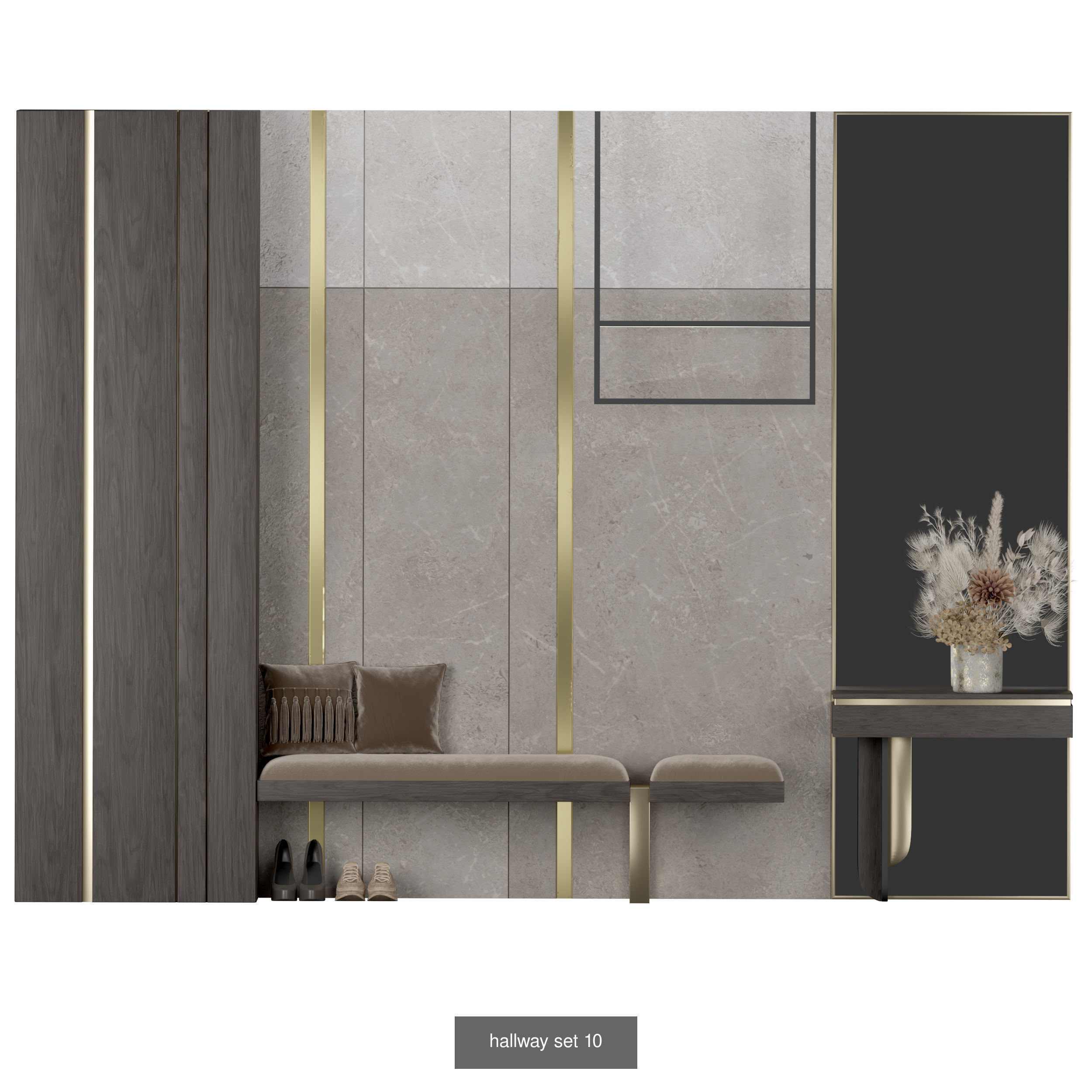 hallway bathroom with gold and marble accents 3D Model Collection_10