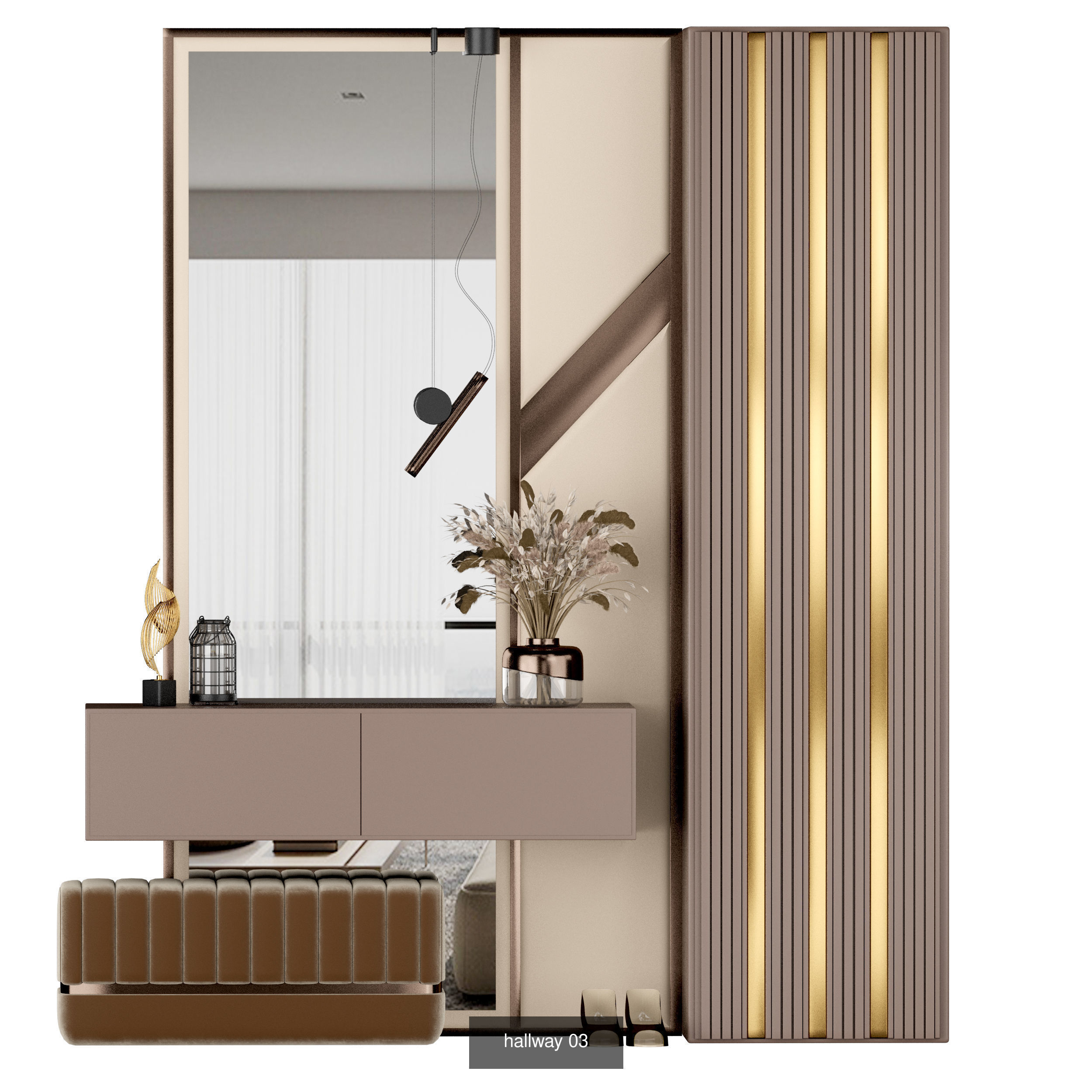 hallway bathroom with gold and marble accents 3D Model Collection_3