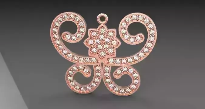 Flower Set rose gold butterfly pendant with diamonds