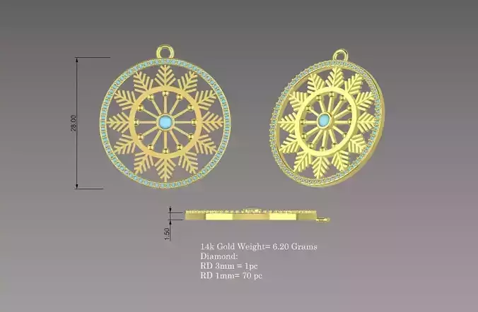 SnowFlake Diamond Pendant 3D print model