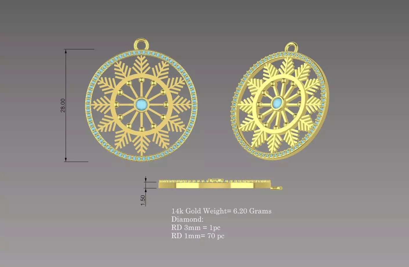 SnowFlake Diamond Pendant 3D print model_0