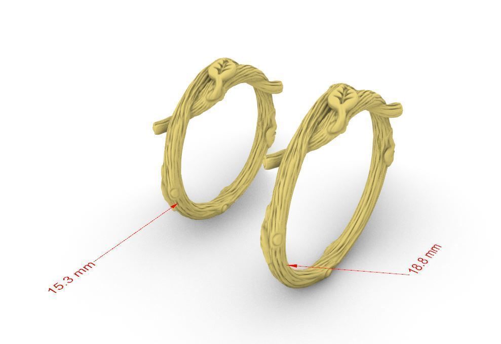 RING - TWIG WITH LEAVES - 2 VERSIONS 3D print model_16