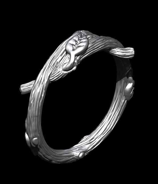 RING - TWIG WITH LEAVES - 2 VERSIONS 3D print model_5