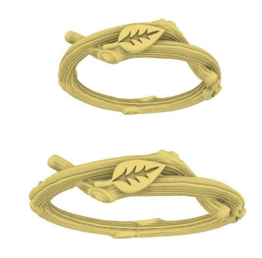 RING - TWIG WITH LEAVES - 2 VERSIONS 3D print model_11
