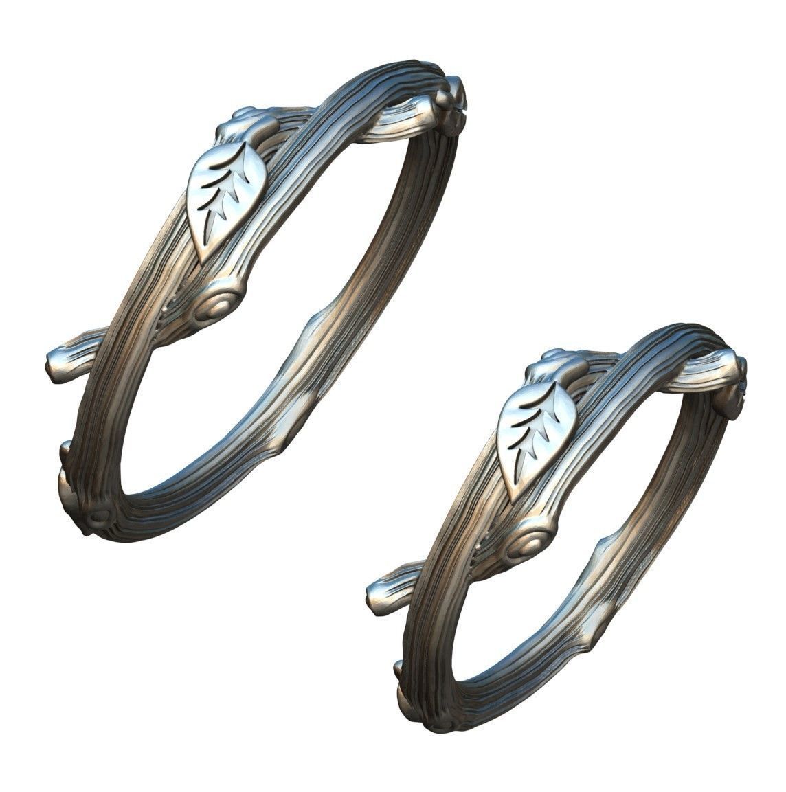 RING - TWIG WITH LEAVES - 2 VERSIONS 3D print model_10