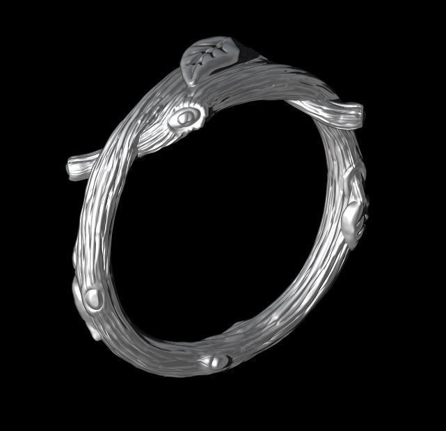 RING - TWIG WITH LEAVES - 2 VERSIONS 3D print model_2
