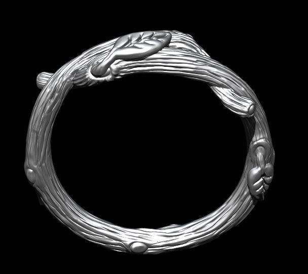 RING - TWIG WITH LEAVES - 2 VERSIONS 3D print model_6