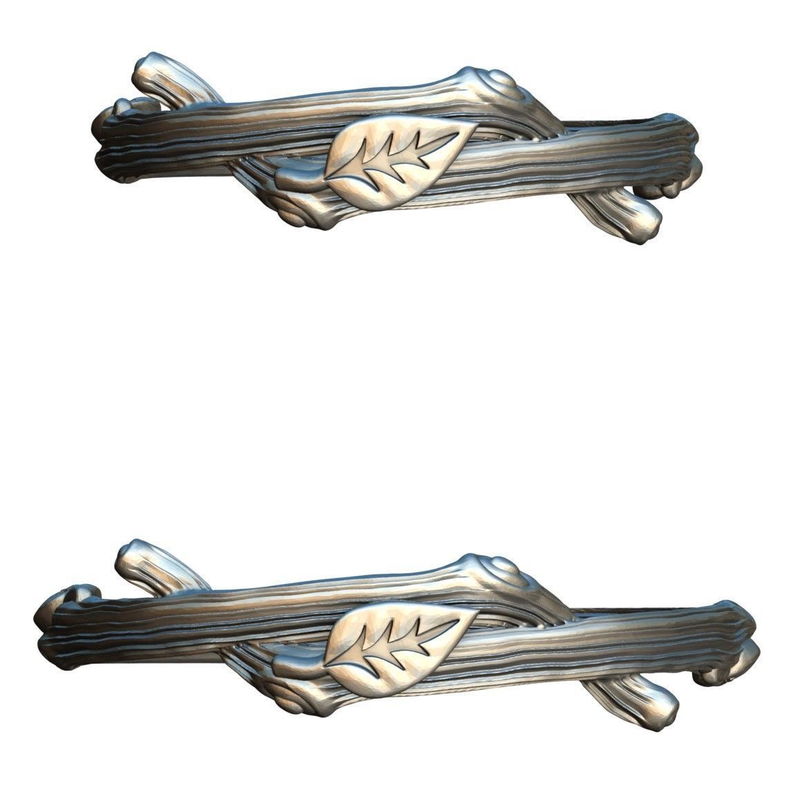 RING - TWIG WITH LEAVES - 2 VERSIONS 3D print model_3