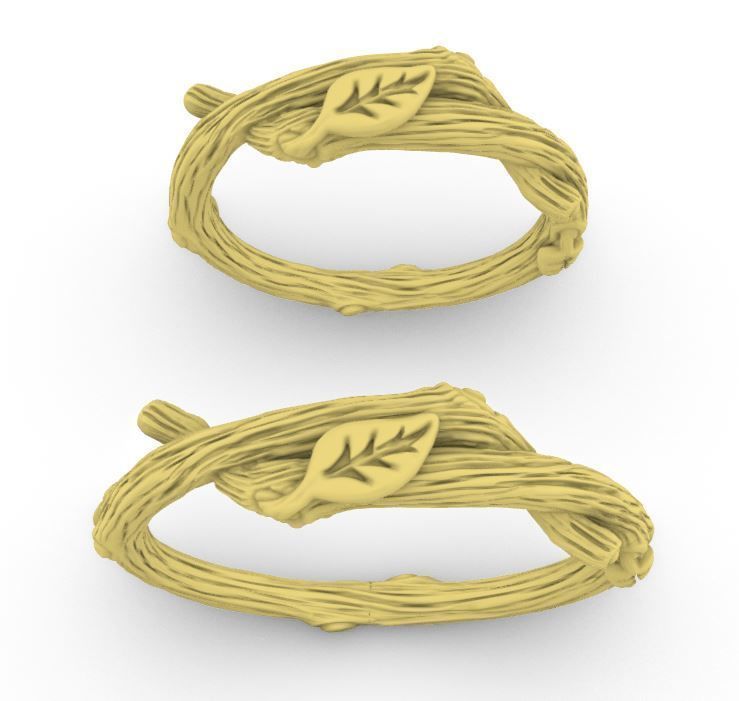 RING - TWIG WITH LEAVES - 2 VERSIONS 3D print model_18