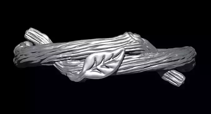 RING - TWIG WITH LEAVES  - 2 VERSIONS  3D print model