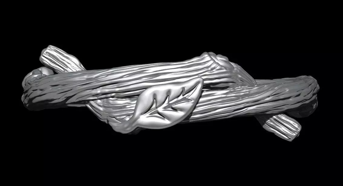 RING - TWIG WITH LEAVES - 2 VERSIONS 3D print model_0
