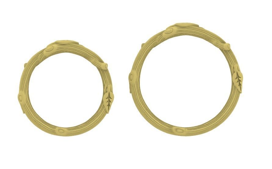RING - TWIG WITH LEAVES - 2 VERSIONS 3D print model_12