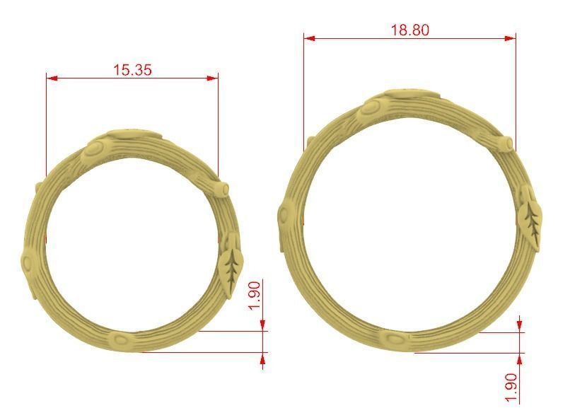 RING - TWIG WITH LEAVES - 2 VERSIONS 3D print model_13