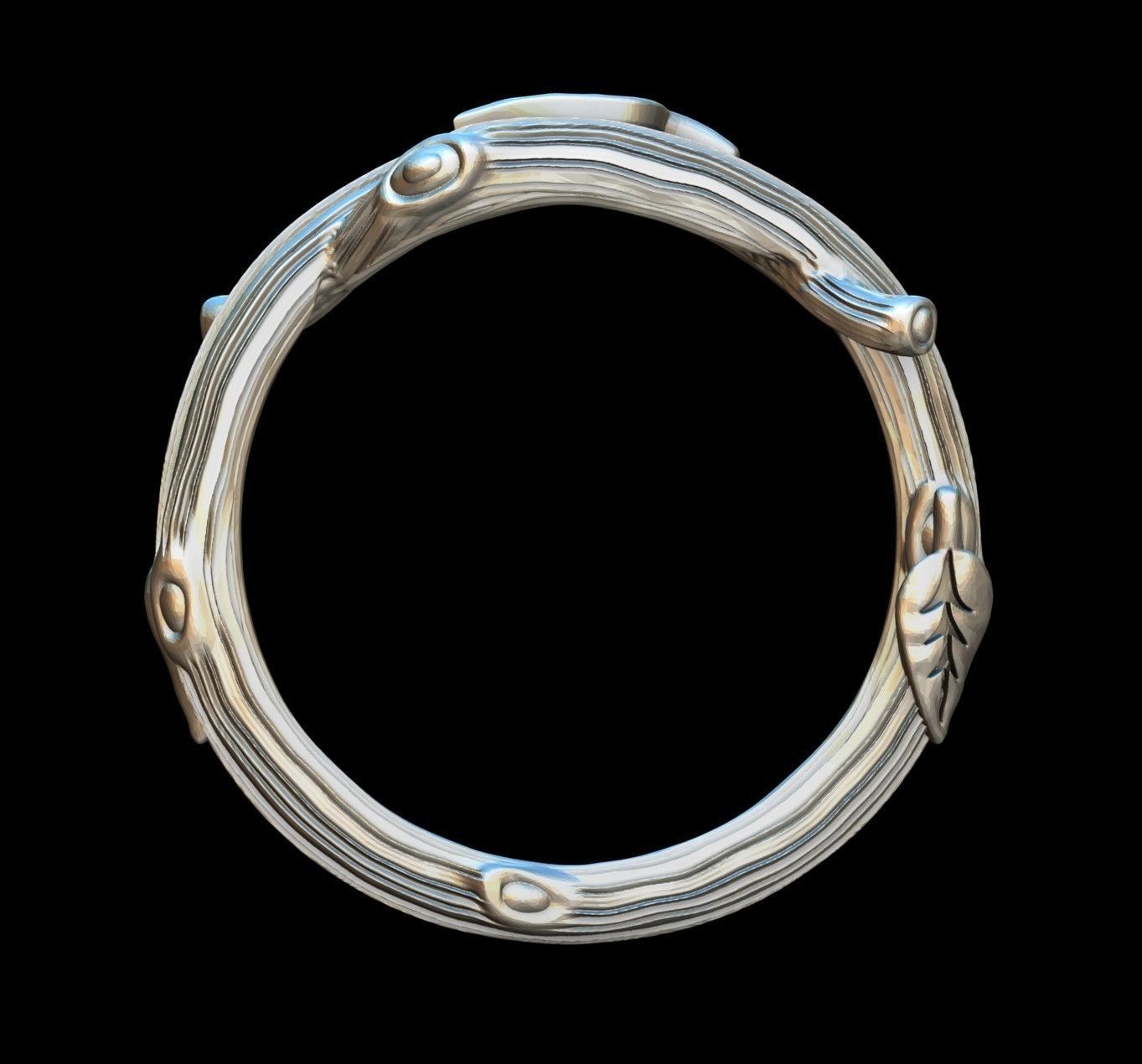RING - TWIG WITH LEAVES - 2 VERSIONS 3D print model_8
