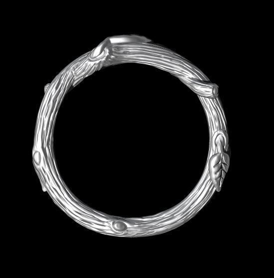 RING - TWIG WITH LEAVES - 2 VERSIONS 3D print model_4