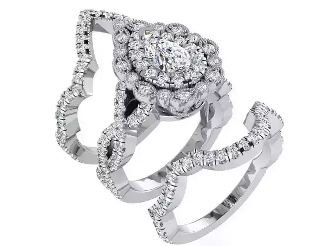 Pear diamond ring with 2-rows and 2-bands 3158 3D print model