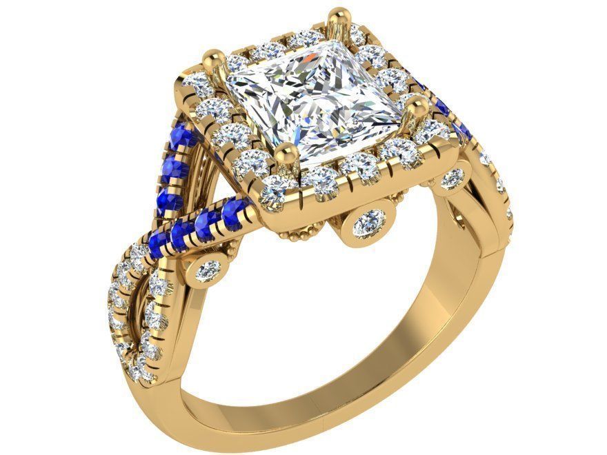 Square blue and white diamond ring 3160 3D print model 3D print model_1