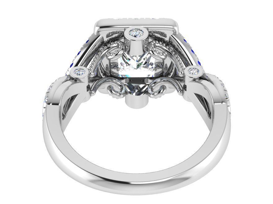 Square blue and white diamond ring 3160 3D print model 3D print model_3