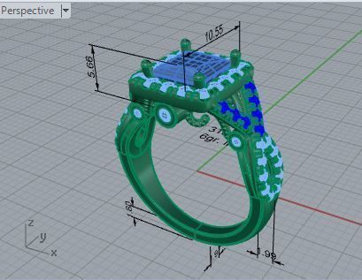 Square blue and white diamond ring 3160 3D print model 3D print model_7