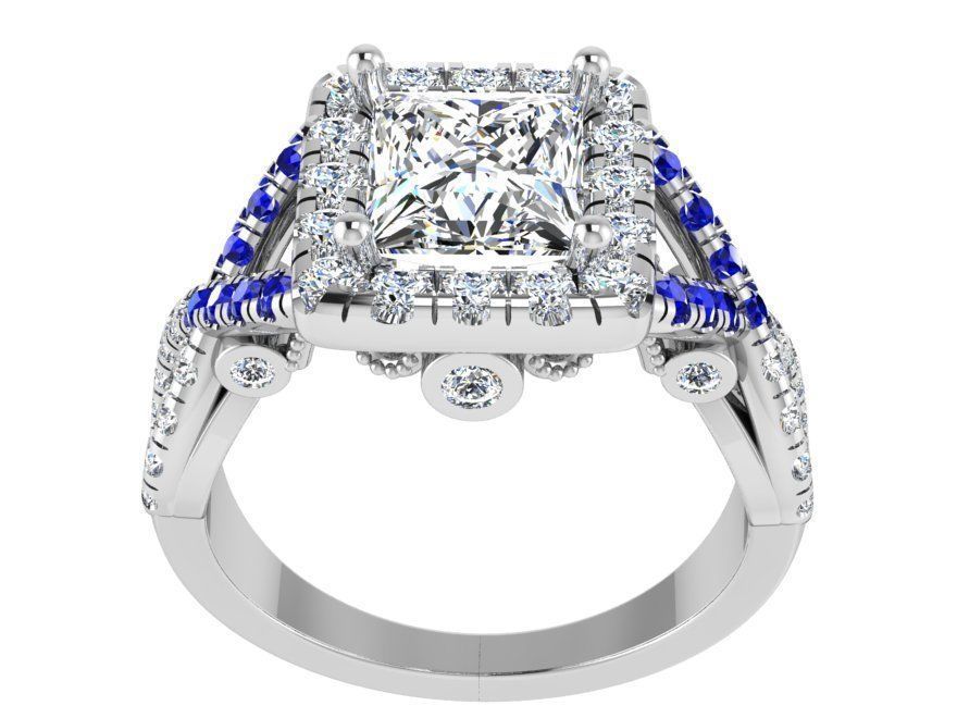 Square blue and white diamond ring 3160 3D print model 3D print model_2