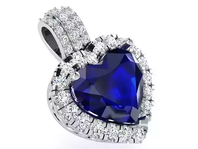 Stylish blue stone heart pendant 3162 3D print model