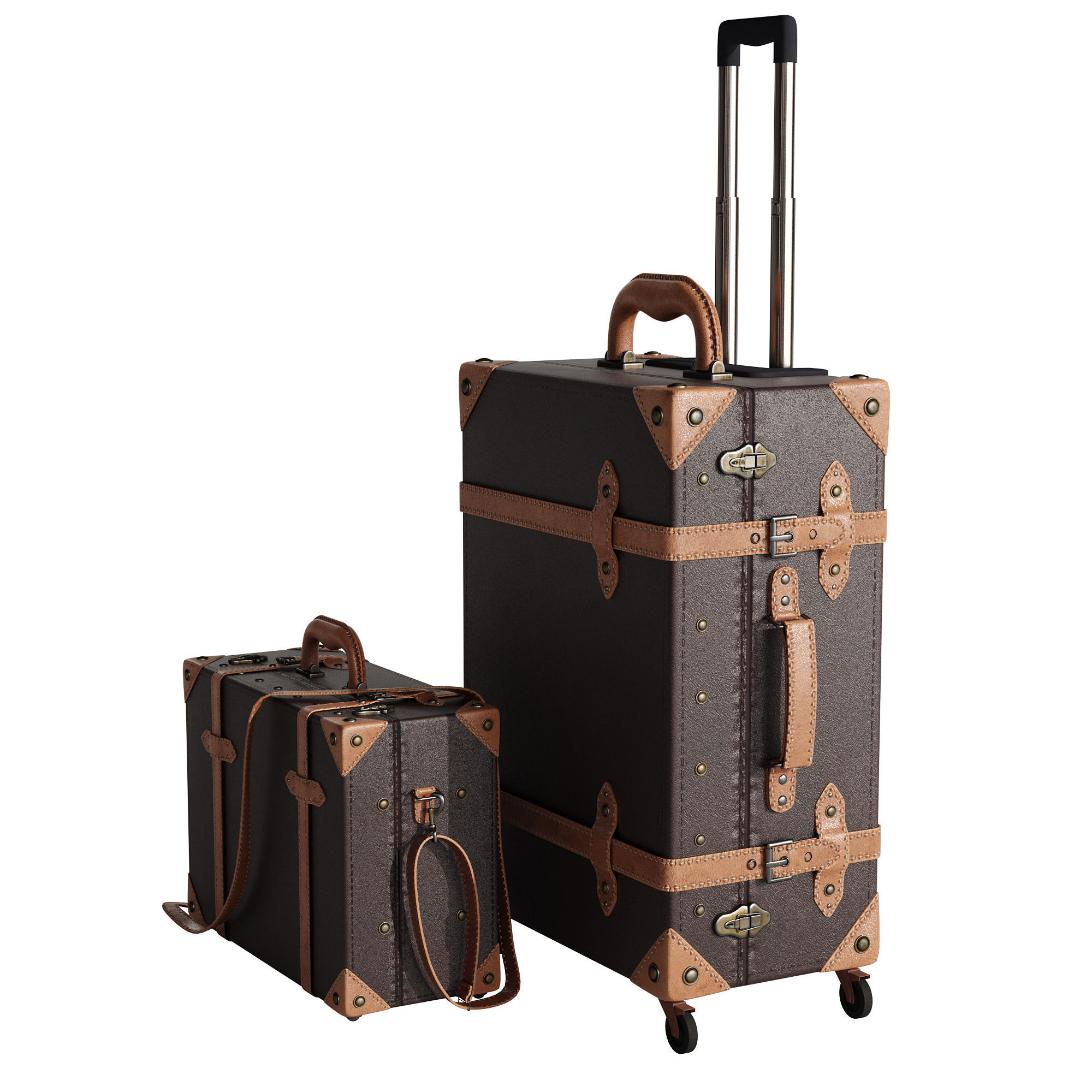 Baggage set 2 two suitcases with handles and wheels 3D model_8