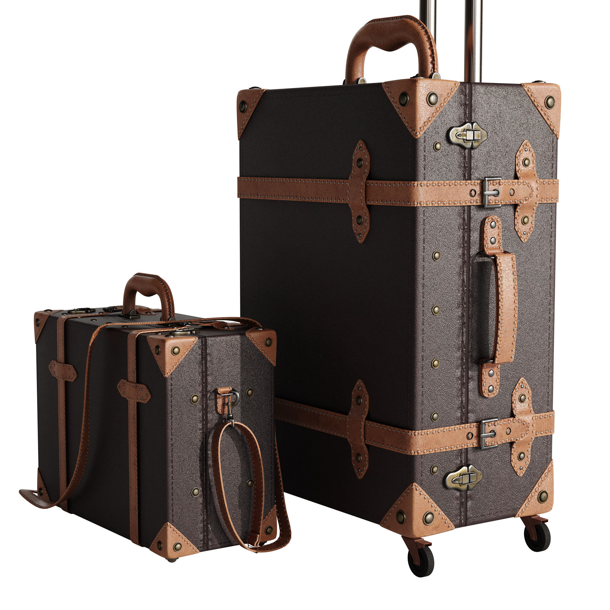 Baggage set 2 two suitcases with handles and wheels 3D model_7