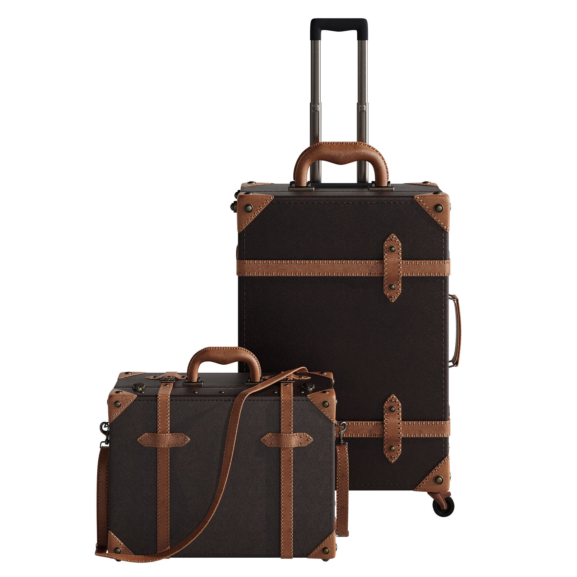 Baggage set 2 two suitcases with handles and wheels 3D model_11