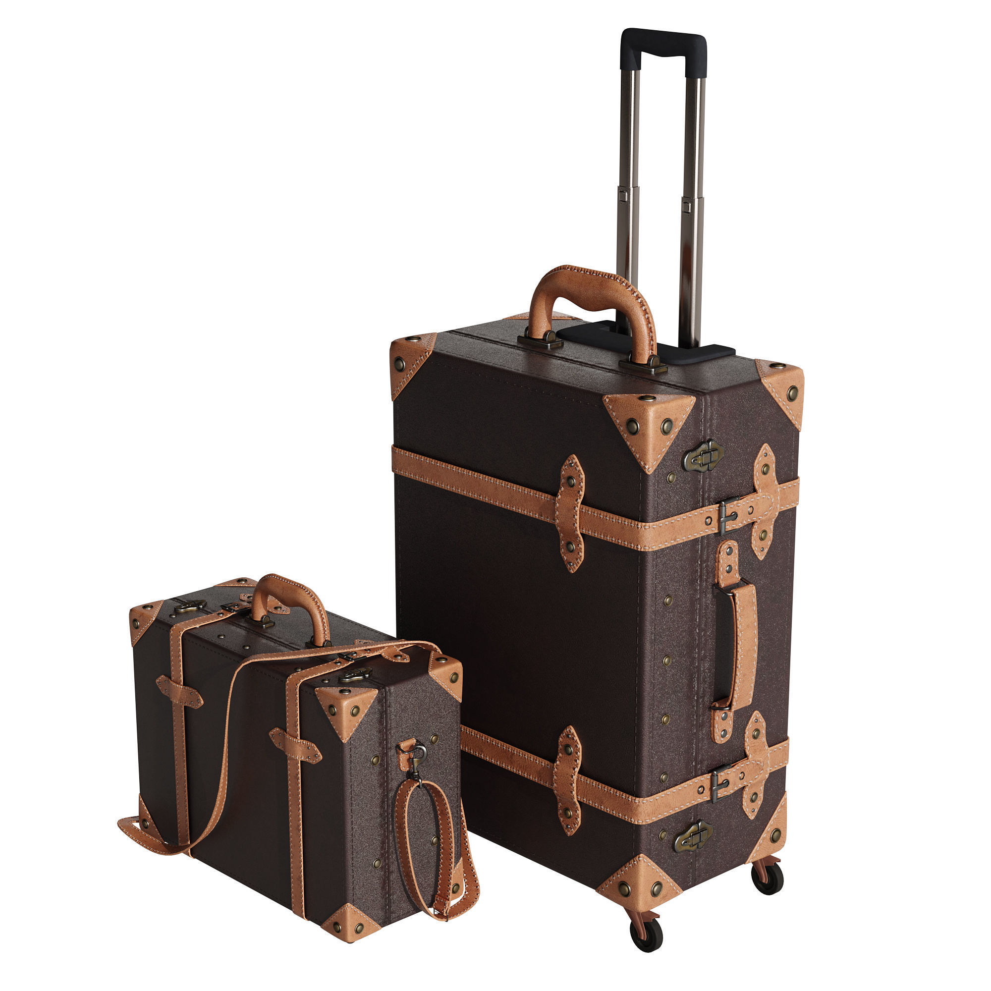 Baggage set 2 two suitcases with handles and wheels 3D model_2