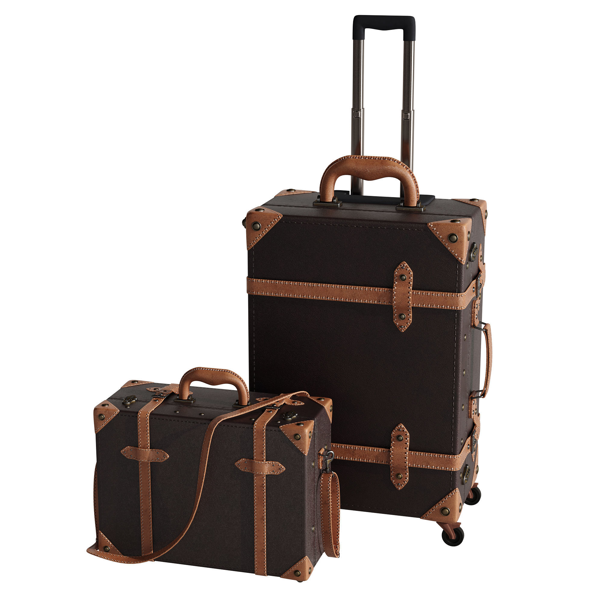 Baggage set 2 two suitcases with handles and wheels 3D model_1