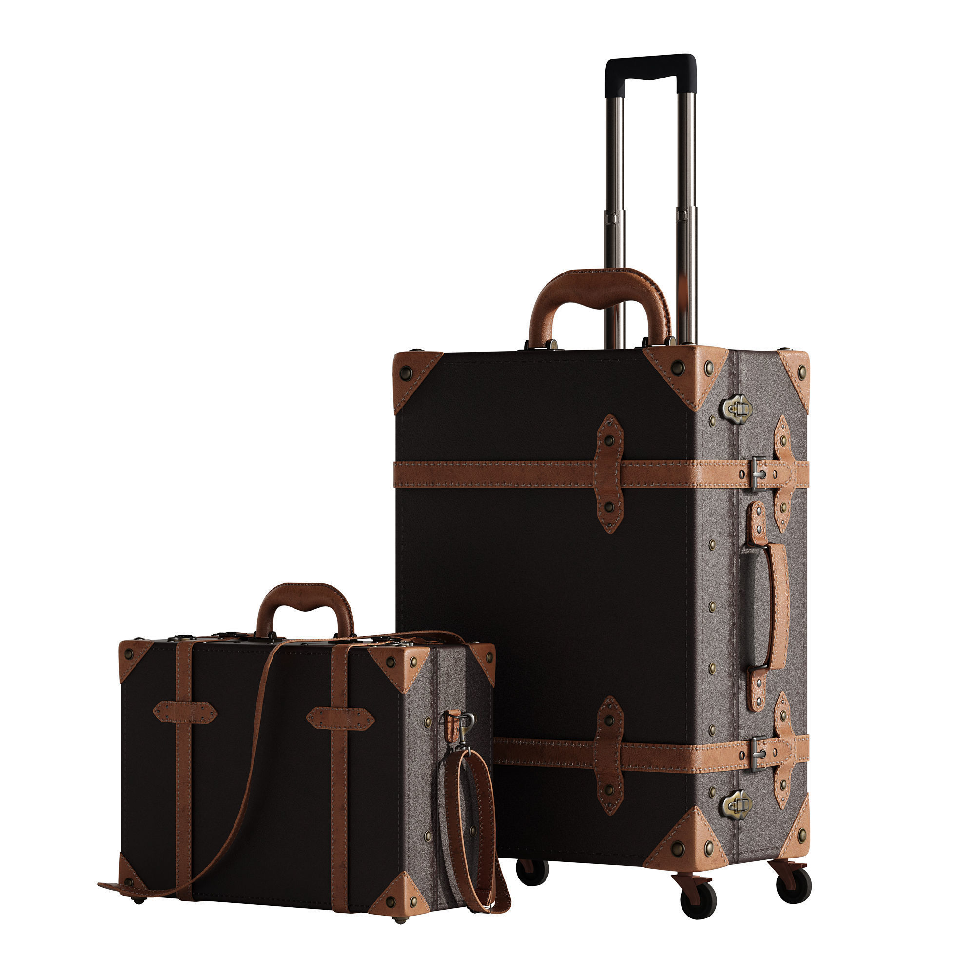 Baggage set 2 two suitcases with handles and wheels 3D model_16