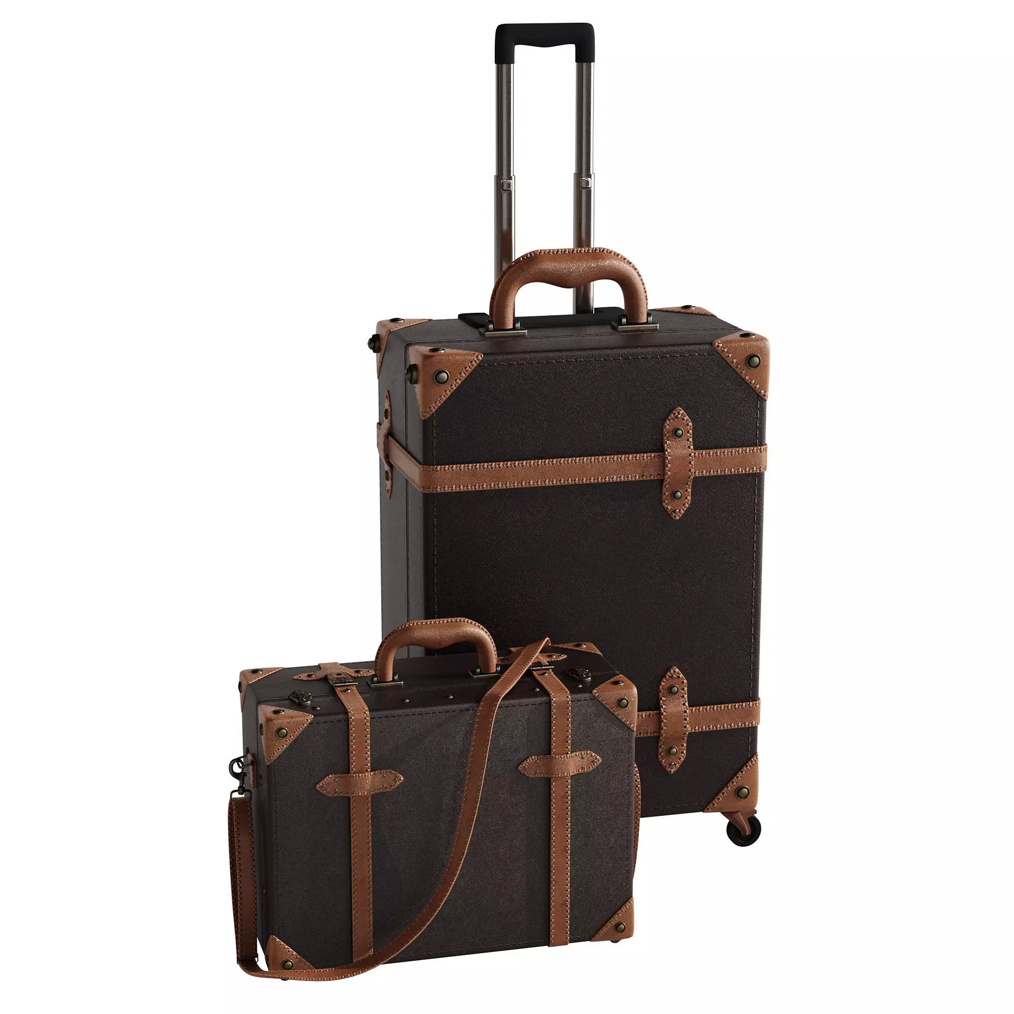 Baggage set 2 two suitcases with handles and wheels 3D model_0