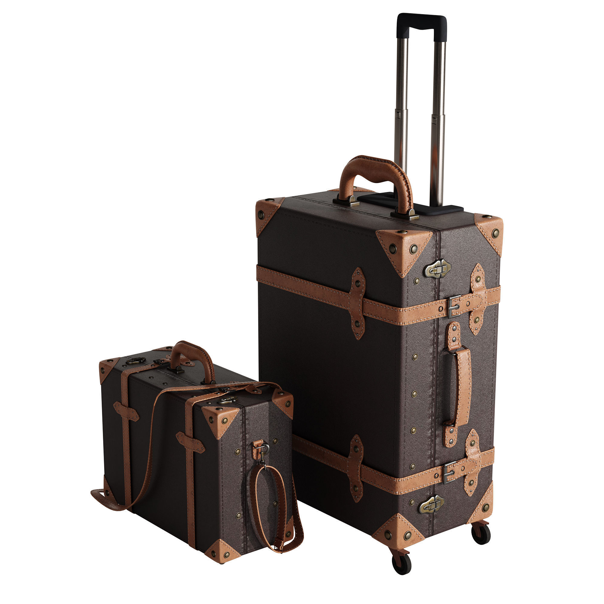 Baggage set 2 two suitcases with handles and wheels 3D model_6