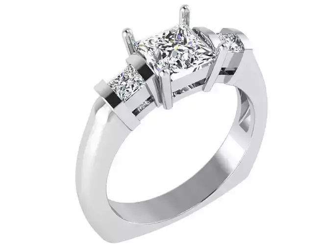 3-Stone square diamond ring 3163 3D print model