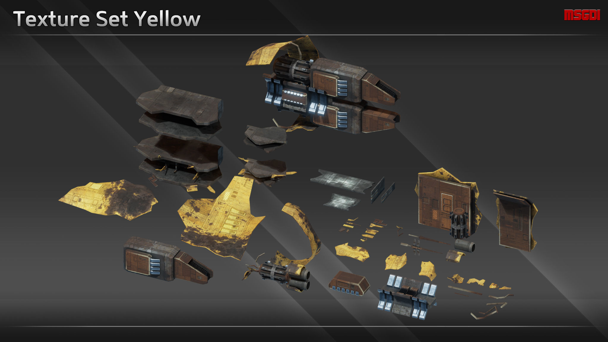 Scifi SpaceshipWreckage Debris Kit Low-poly 3D model_12