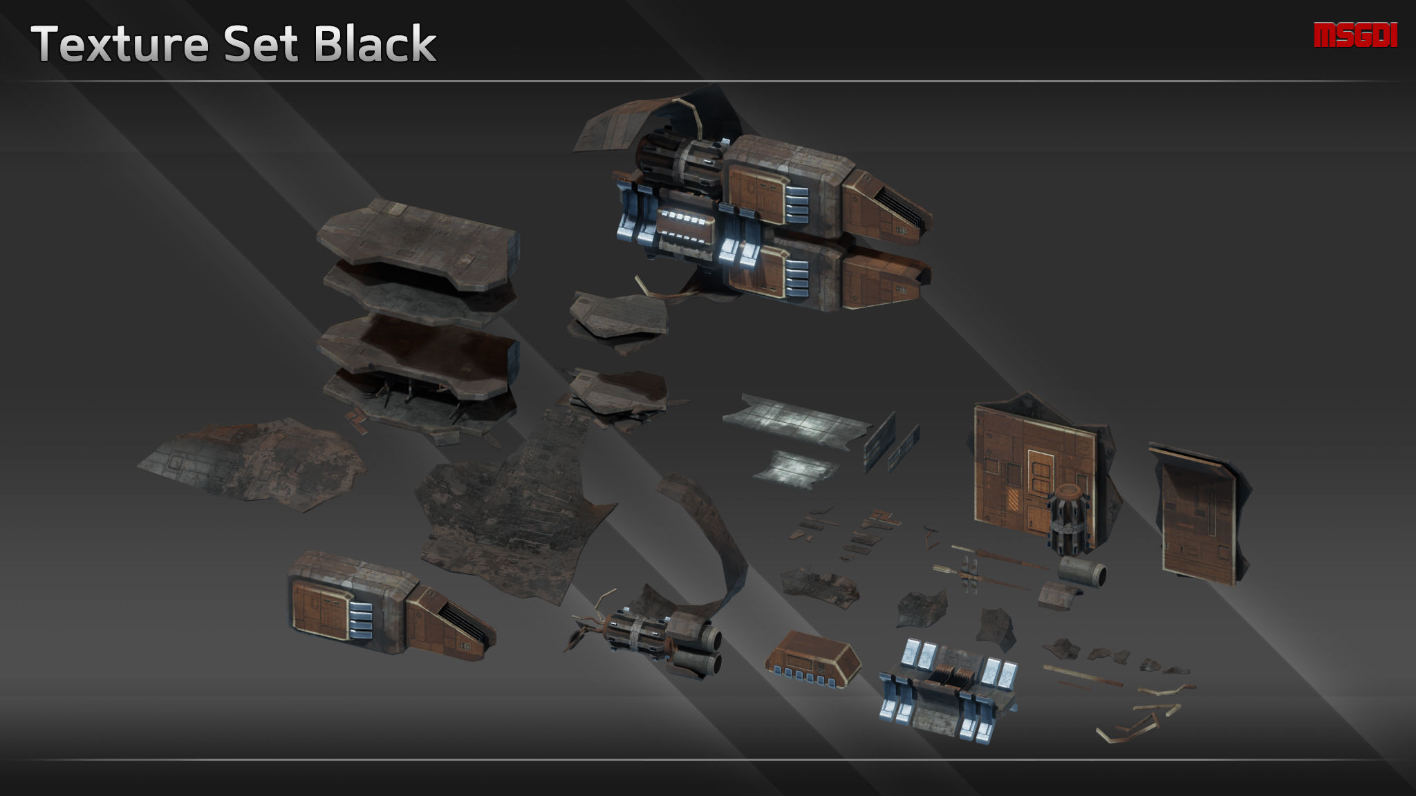 Scifi SpaceshipWreckage Debris Kit Low-poly 3D model_6