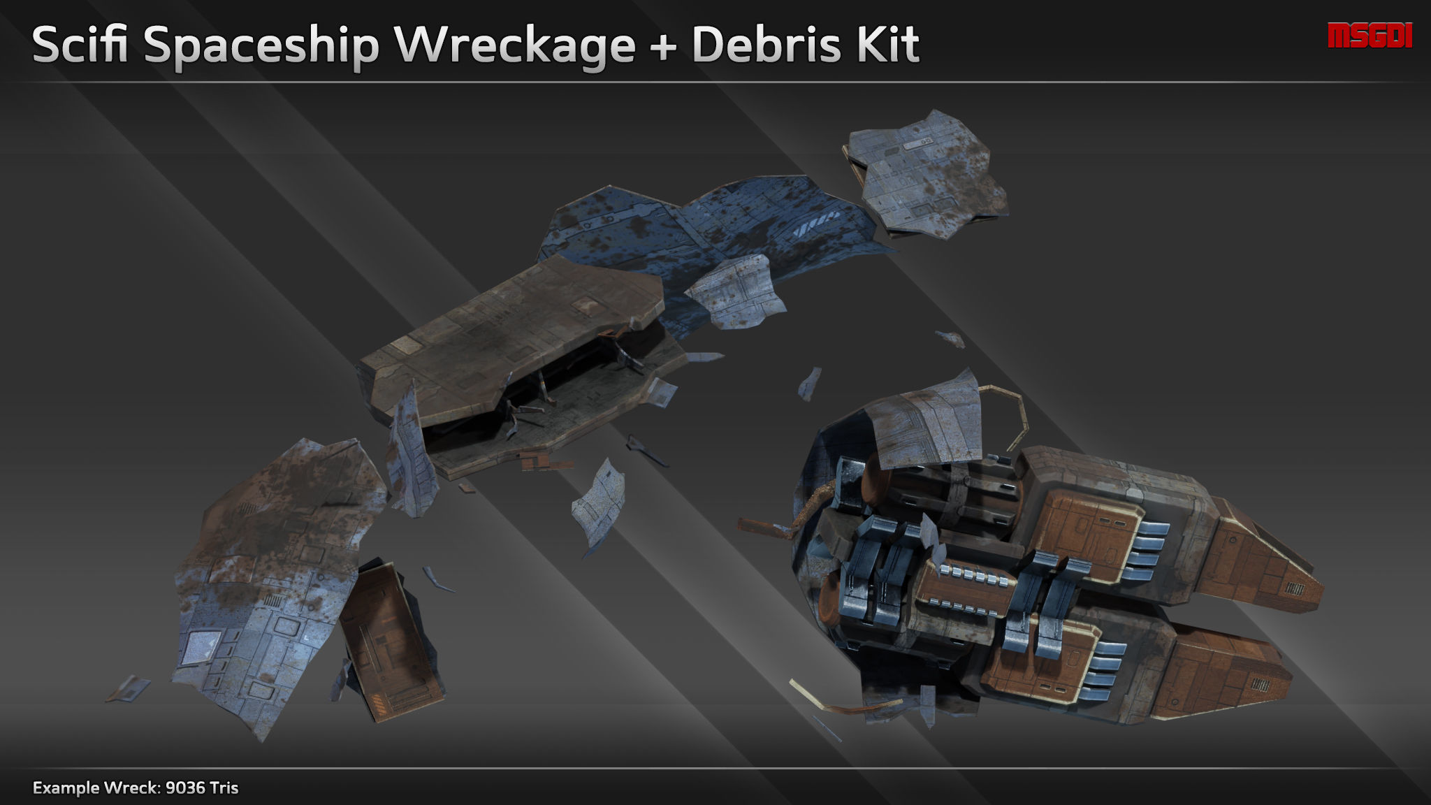 Scifi SpaceshipWreckage Debris Kit Low-poly 3D model_1